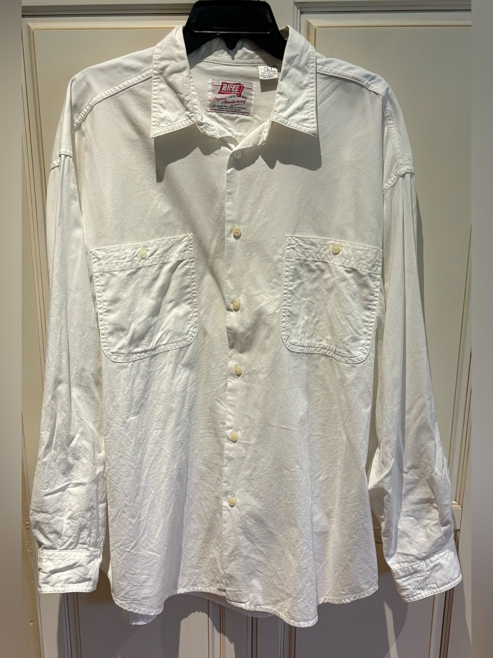 Rifle Size L Men's White Button-Up Shirt Cotton Classic Long Sleeve